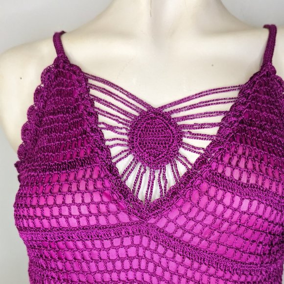 Say What? Magenta Faux Crochet Tank Top L EUC - Picture 3 of 6
